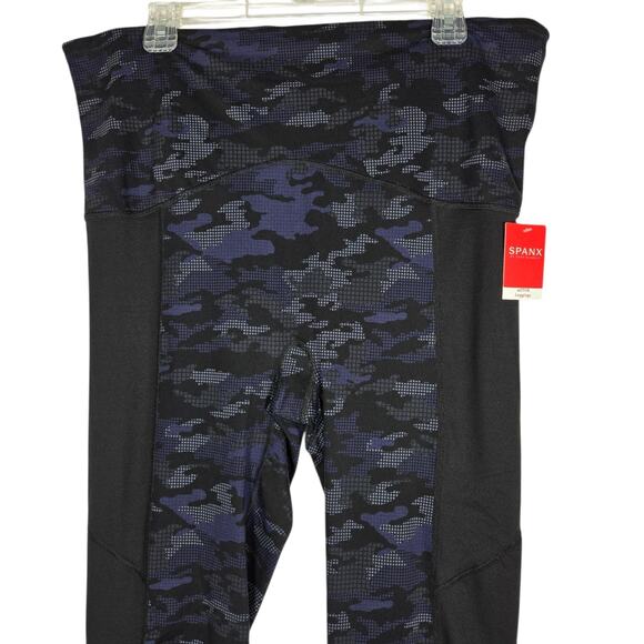 Spanx Booty Boost Leggings Womens 3X NEW Blue Geo Camo Active Compression Long - Picture 2 of 12